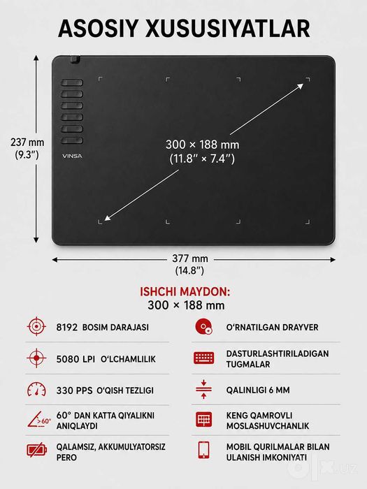 Grafik planshet Vinsa T1161