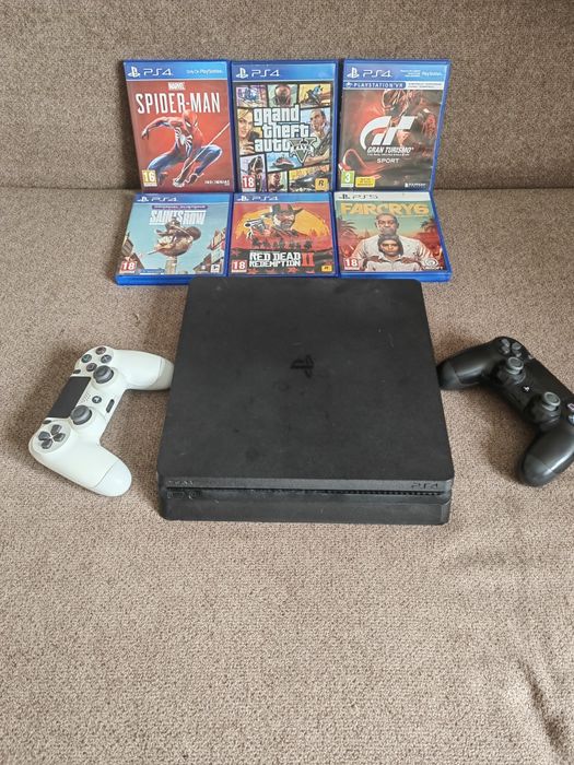 Pachet Consolă PlayStation 4 Slim 500GB + 2 Controlere DualShock 4 + 7 Jocuri (Top Titles)