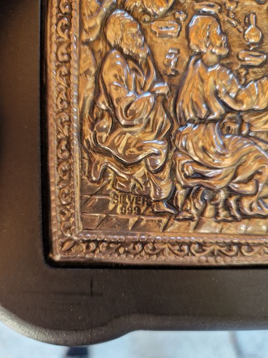 Прекрасна сребърна икона Тайната вечеря със сертификат