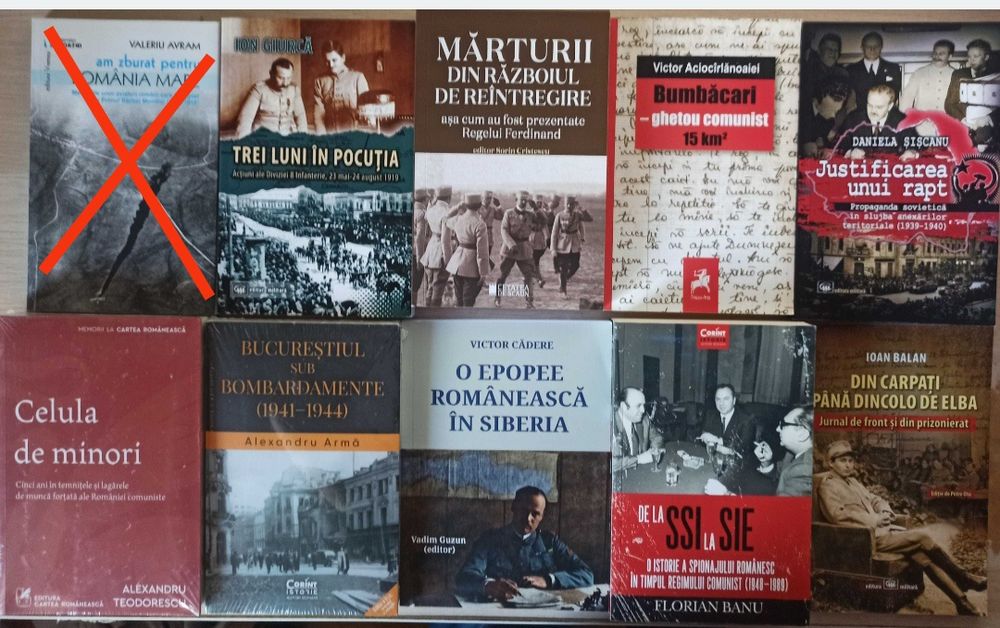 Carti de istorie despre istoria romanilor, Romania in razboaiele mondiale, comunism in Romania, Romania in razboiul rece (lichidare biblioteca)