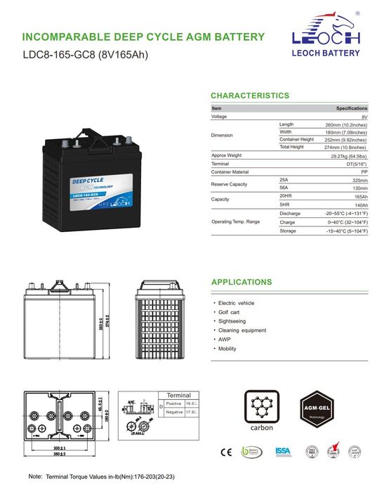 Тяговые аккумуляторы 8 Вольт LEOCH