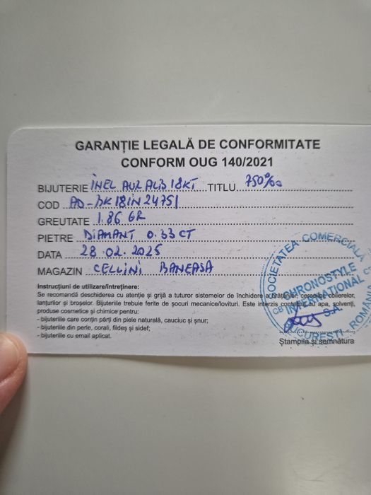 Inel aur alb cu diamante Cellini, luat in februarie,  certificat garan