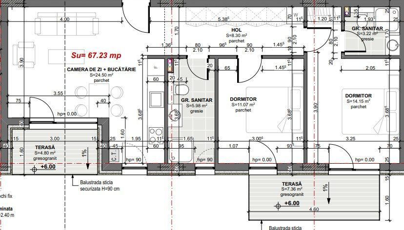 Apartament 3 camere, 2 bai, 2 balcoane, 67mp utili – bloc nou Apahid