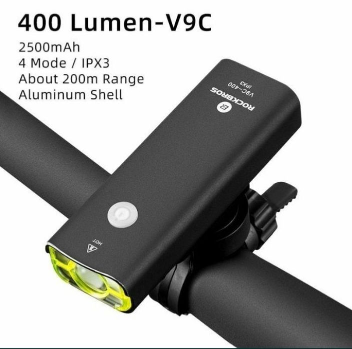 Lanterna USB far Rockbros V9C-400 led cree XPG-2 trotineta IPX 3