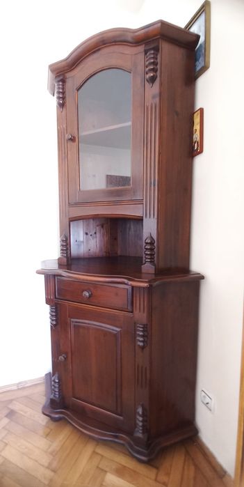 Piesă mobilier de colț cu vitrină - lemn masiv - VINTAGE