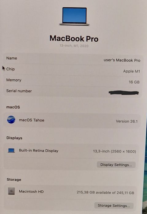 Apple Macbook Pro 13 M1 16gb ram 256 storage laptop