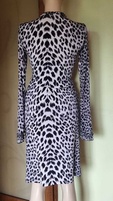 Rochie midi Roberto Cavalli, jersee de matase naturala 95%, animal print/leopard, marimea L