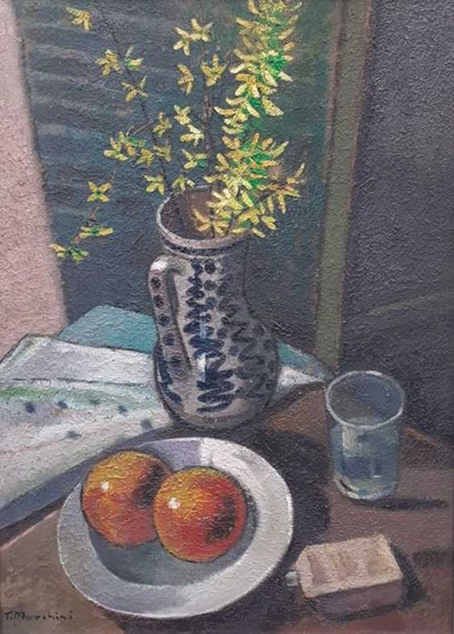 Tablou vechi - natura statica - semnat T. Marchini