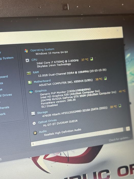 Asus Gaming• i7-6700HQ• SSD 512• 12gb ram DDR4• Nvidia GTX