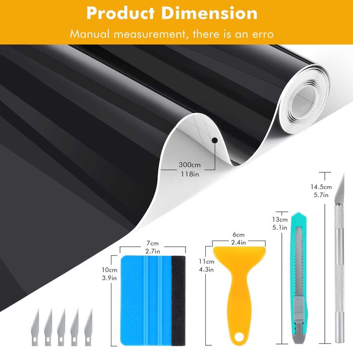 Kit Rola Folie Auto Autocolant Colant Negru Lucios 300x30cm +Accesorii