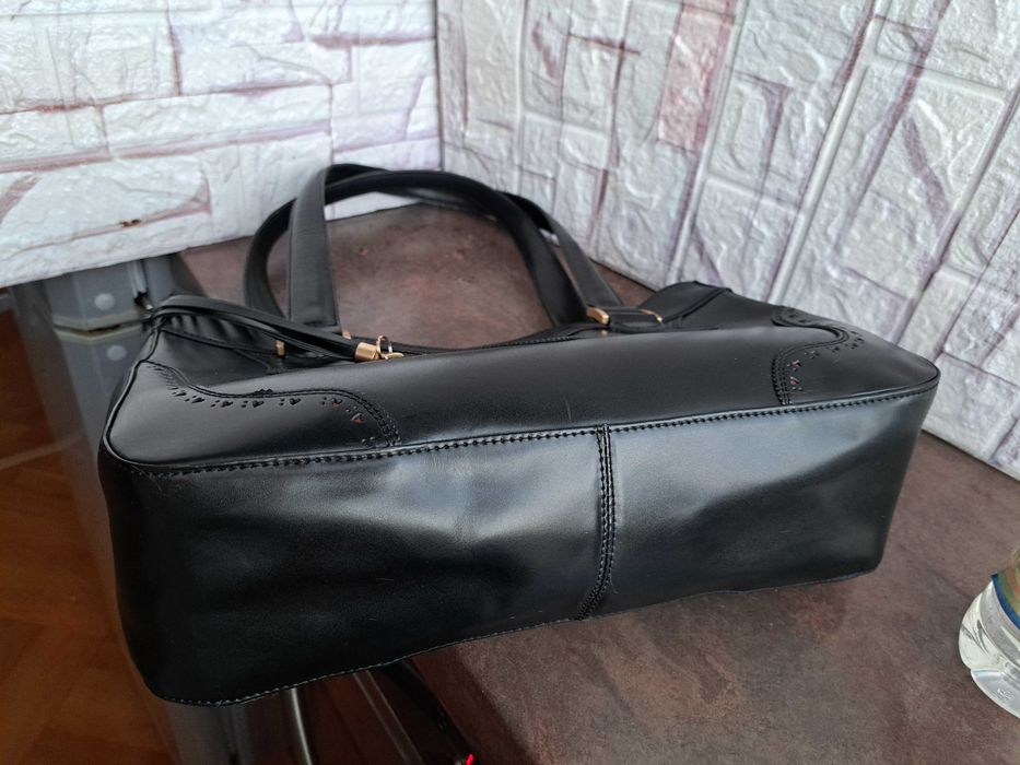 дамска чанта,черна кожена чанта-естествена кожа