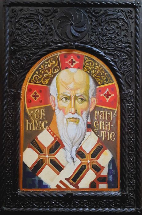 SFANTUL PANGRATIE, icoana pictata pe lemn, baso-relief, 20 x 30 x 3 cm