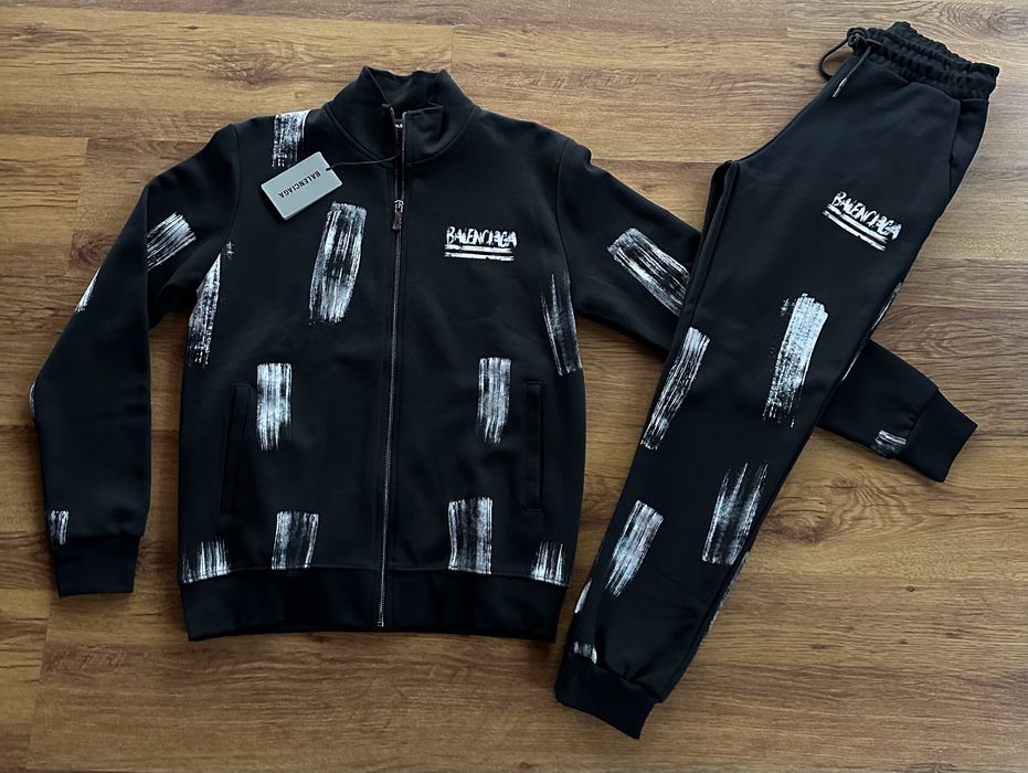 Мъжки,памучен,черен екип Balenciaga,без качулка
