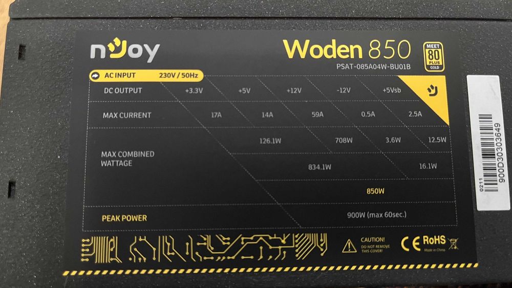 Захранване nJoy Woden 850W 80 Plus Gold