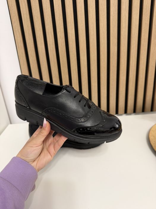 Pantofi Oxford casual de damă din piele naturală negri