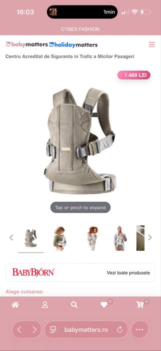 Marsupiu BabyBjörn One Air 3D Mesh – Greige, ca NOU!  0-3 ani