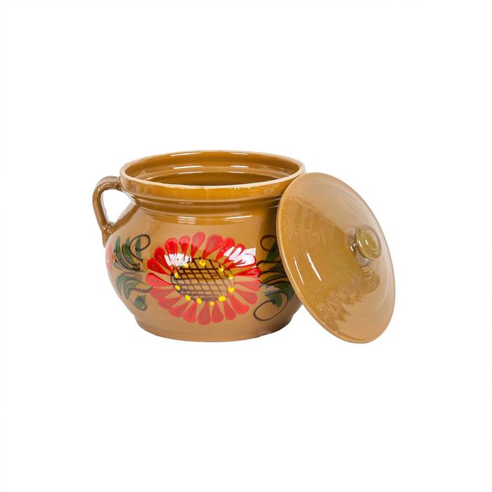 Глинен съд с капак за готвене, диаметър 18 см , вместимост 2 литра