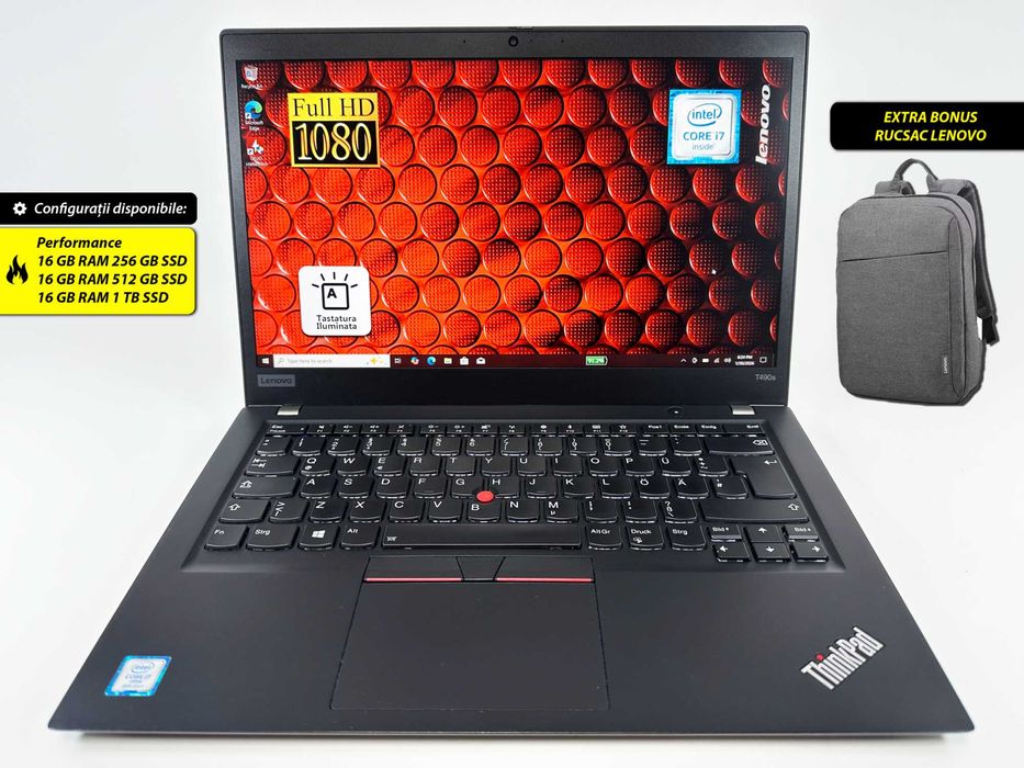 Laptop Lenovo T490s i7 16 gb_512 ssd 14 inch Full HD Garantie 12 luni