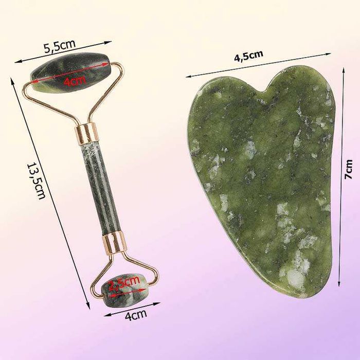 Нефритен масажор за лице и шия с ролер и гуаша плочка