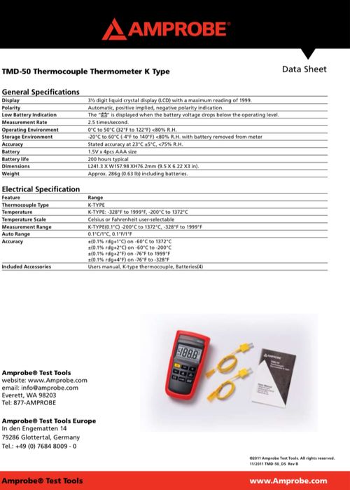 Termometru digital Amprobe TMD-50 cu 2 sonde (termocuple) K