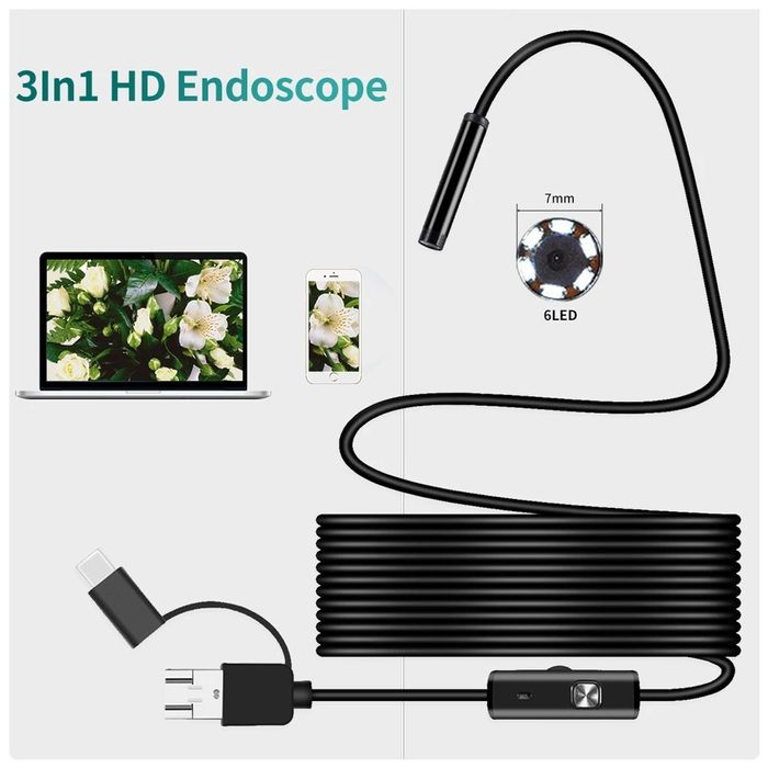 Camera endoscopica 3 in 1  micro usb tip c pc 2, 3.5 metri