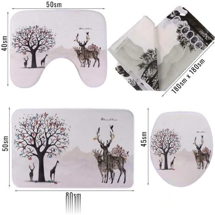 Sanuzel uchun gilamlar to'plami va vanna parda