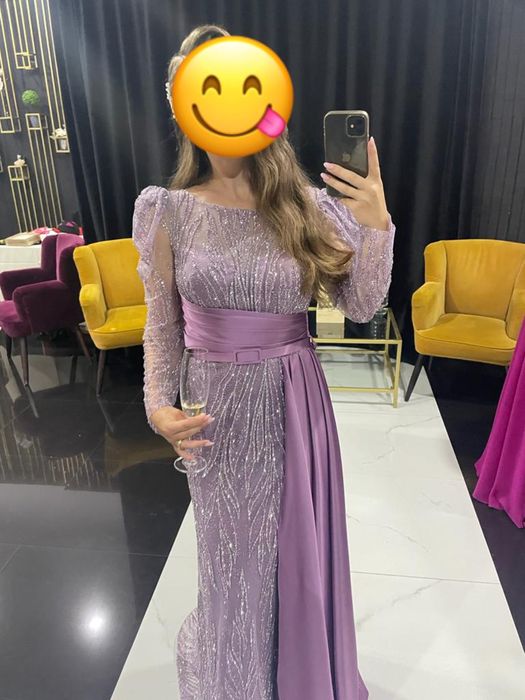 Rochie eleganta mov cu aplicatii