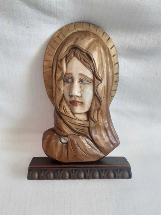 Fecioara Maria Maica Domnului bazorelief lemn bust lemn 32 cm