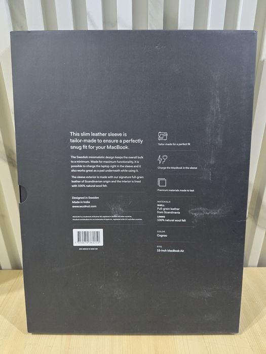 Кожен калъф WOOLNUT за MacBook Air 1 5", скандинавски дизайн, първокласна защита, филцов