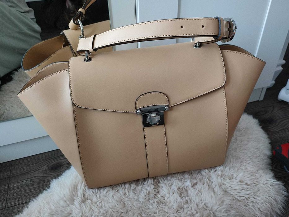 Geantă piele  naturală vițel bej made in ITALY