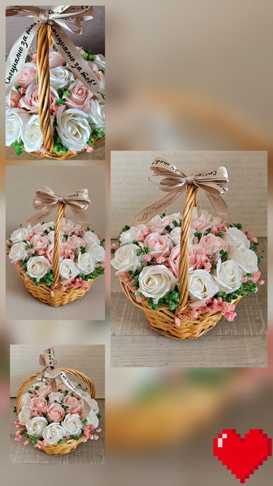 Осми март/букет със сапунени рози/подаръци/мече