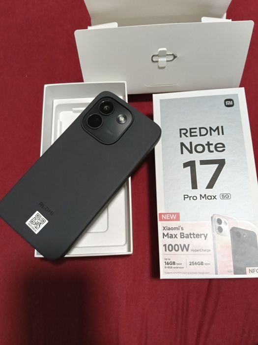Vând smartphone Xiaomi Redmi Note 17 Pro Max 5G, varianta de top cu 256GB stocare interna și 8GB RAM, culoare Black . Telefonul este absolut nou