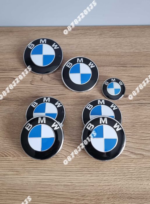 Цялостен комплект емблеми и капачки за джанти на БМВ / BMW Бяло-син