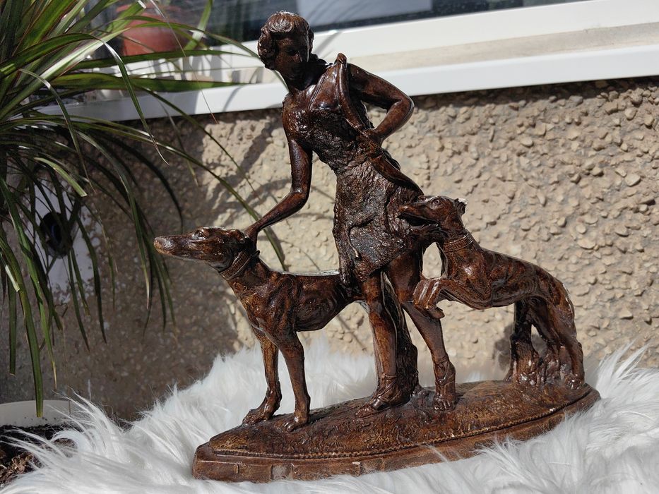 Ретро статуетка „Богиня Диана с хрътки“ | Art Deco Diana Goddess Statue | Винтидж
