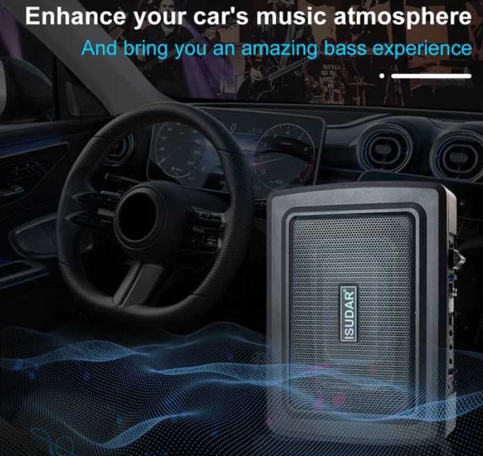 Subwoofer Auto Activ ISUDAR Slim Sub Scaun | Amplificator Integrat NOU