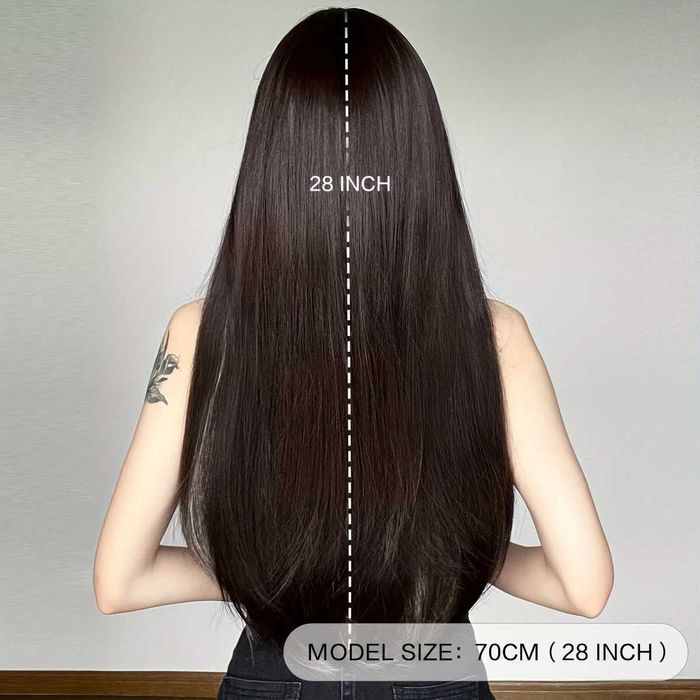 Тъмно кафява права перука с руси кичури бретон и зигзаг път