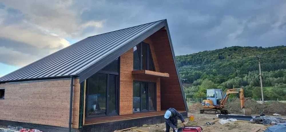 Vand casa modulara tip A frame pe structura metalica sau lemn 8m x8m