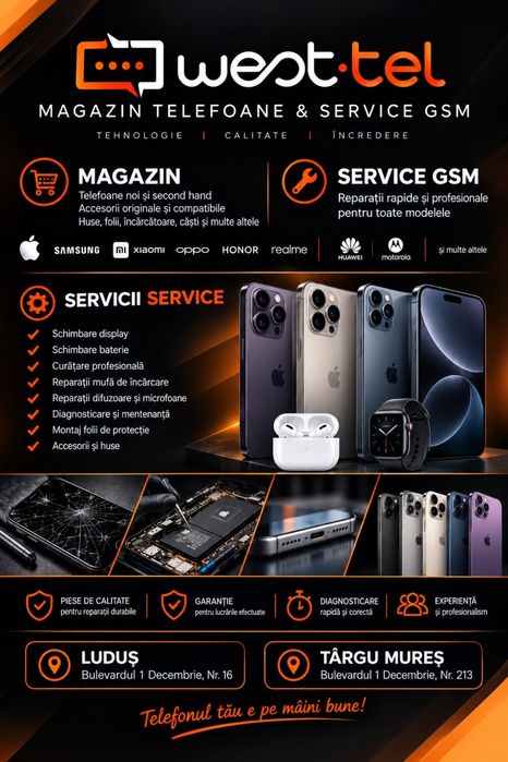 West-Tel – Magazin Telefoane & Service GSM autorizat (Târgu Mureș & Luduș)