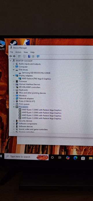 PC AMD Ryzen 3,4 GB DDR4, SSD 250 GB, Win 10