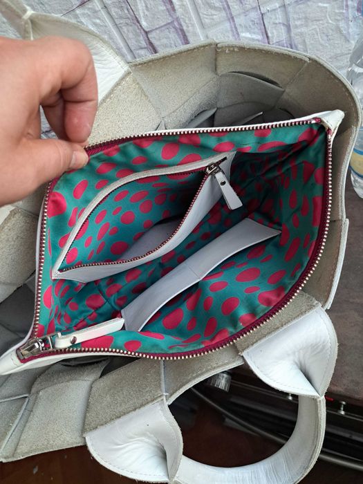 дамска чанта,бяла кожена чанта-естествена кожа