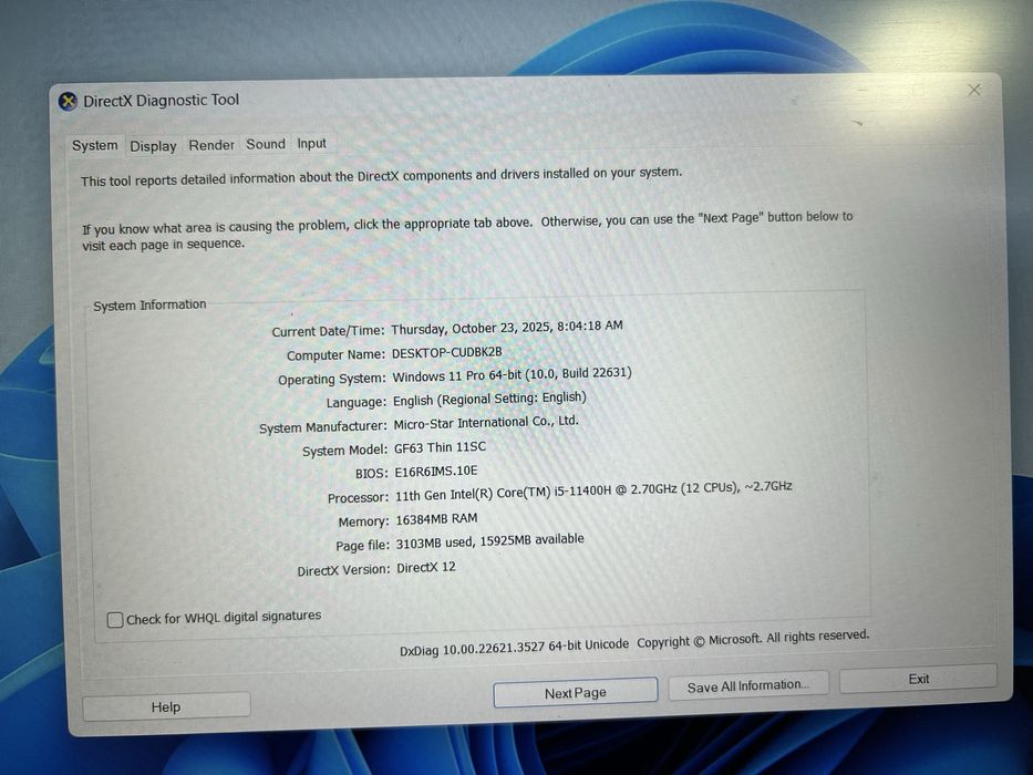 Msi gaming i5 11th 16gb ram geforce 1650 ssd 500gb amanet lazar 40187