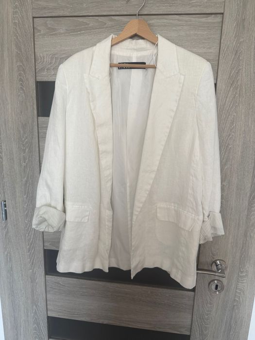 Сако от лен мръсно бяло