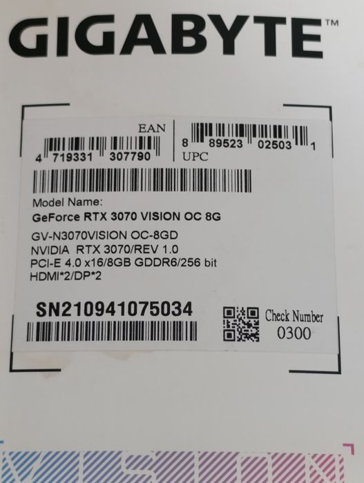 RTX 3070 Gigabyte Vision OC 8GB (Белая)