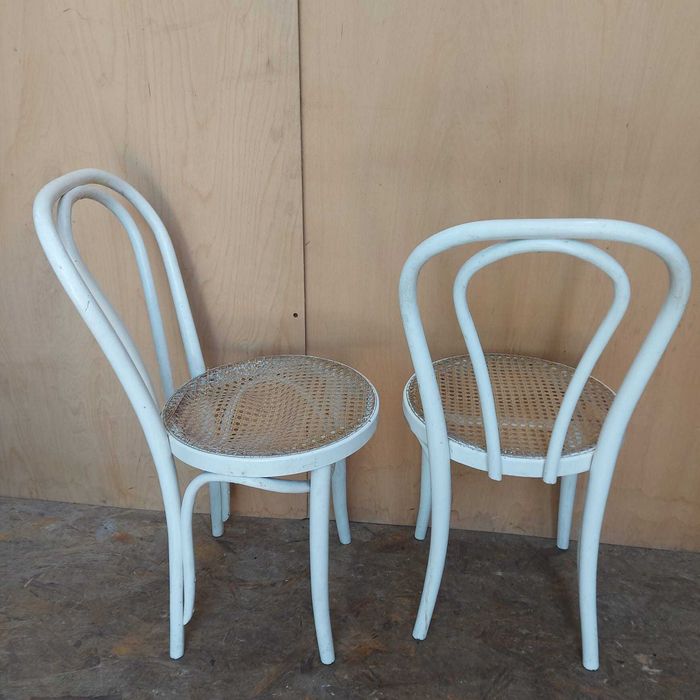 3 buc Scaun Vintage stil Thonet din lemn; Scaun cu sezut din ratan