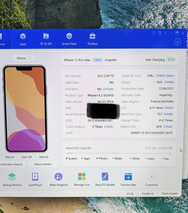 iPhone 13 Pro Max Graphite-Baterie90%-Componente OK