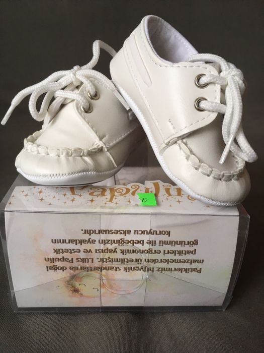 PANTOFI NOI, 0-3 luni, albi, bebe, fata/baiat botez