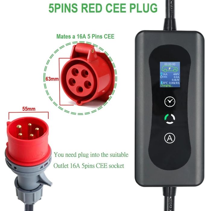 Трифазно зарядно за електромобил 11KW 16A Тип 2 EV