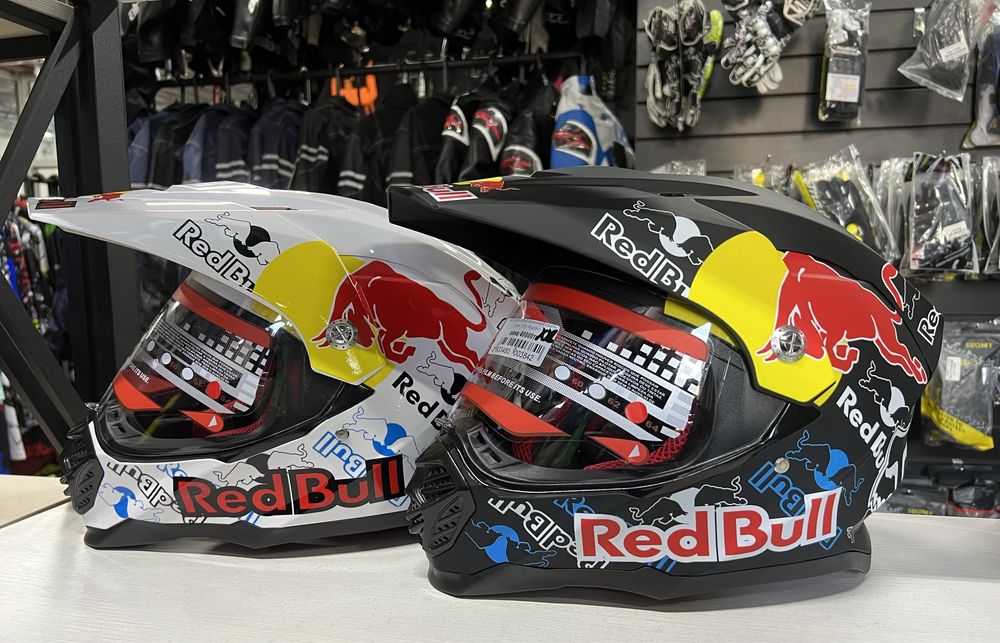 Крутой Мотошлем Фулфейс с Визором в Раскраске “Red Bull” Мотомагазин!