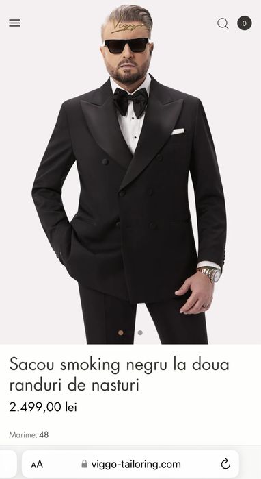 Sacou negru ceremonie in 2 randuri de nasturi Viggo