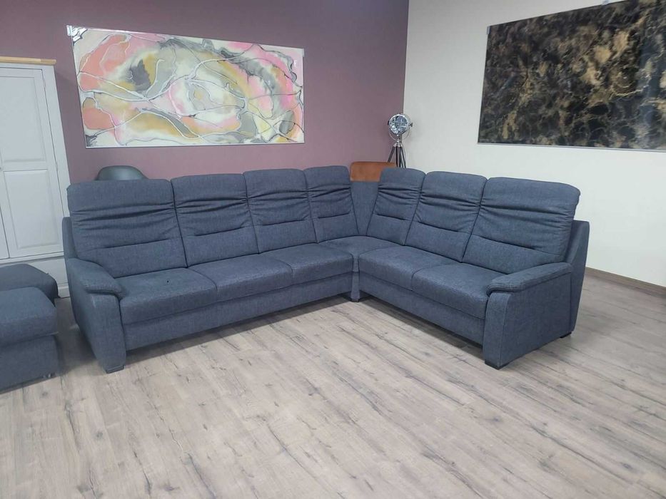 ПРОМОЦИЯ! Тъмно сив ъглов диван от плат и две табуретки POLIPOl